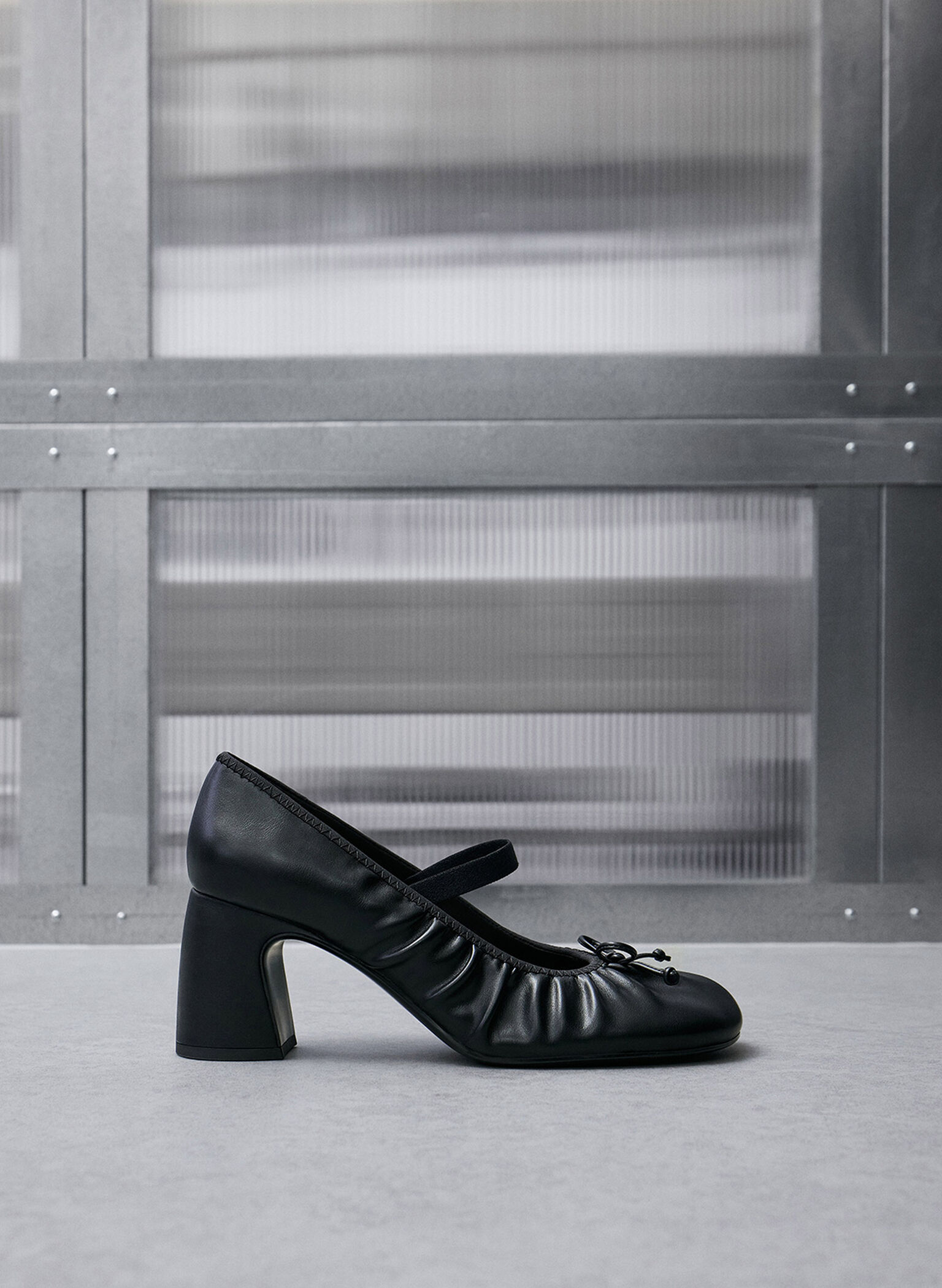 Mino Ruched Mary Jane Pumps, Black, hi-res