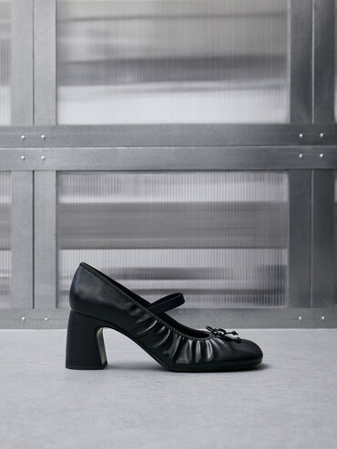 Mino Ruched Mary Jane Pumps, Black, hi-res