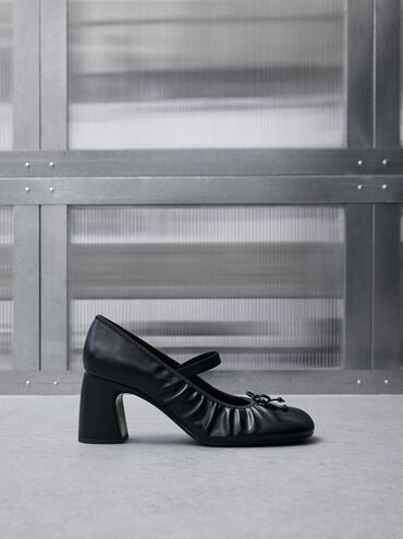 Mino Ruched Mary Jane Pumps, Black, hi-res