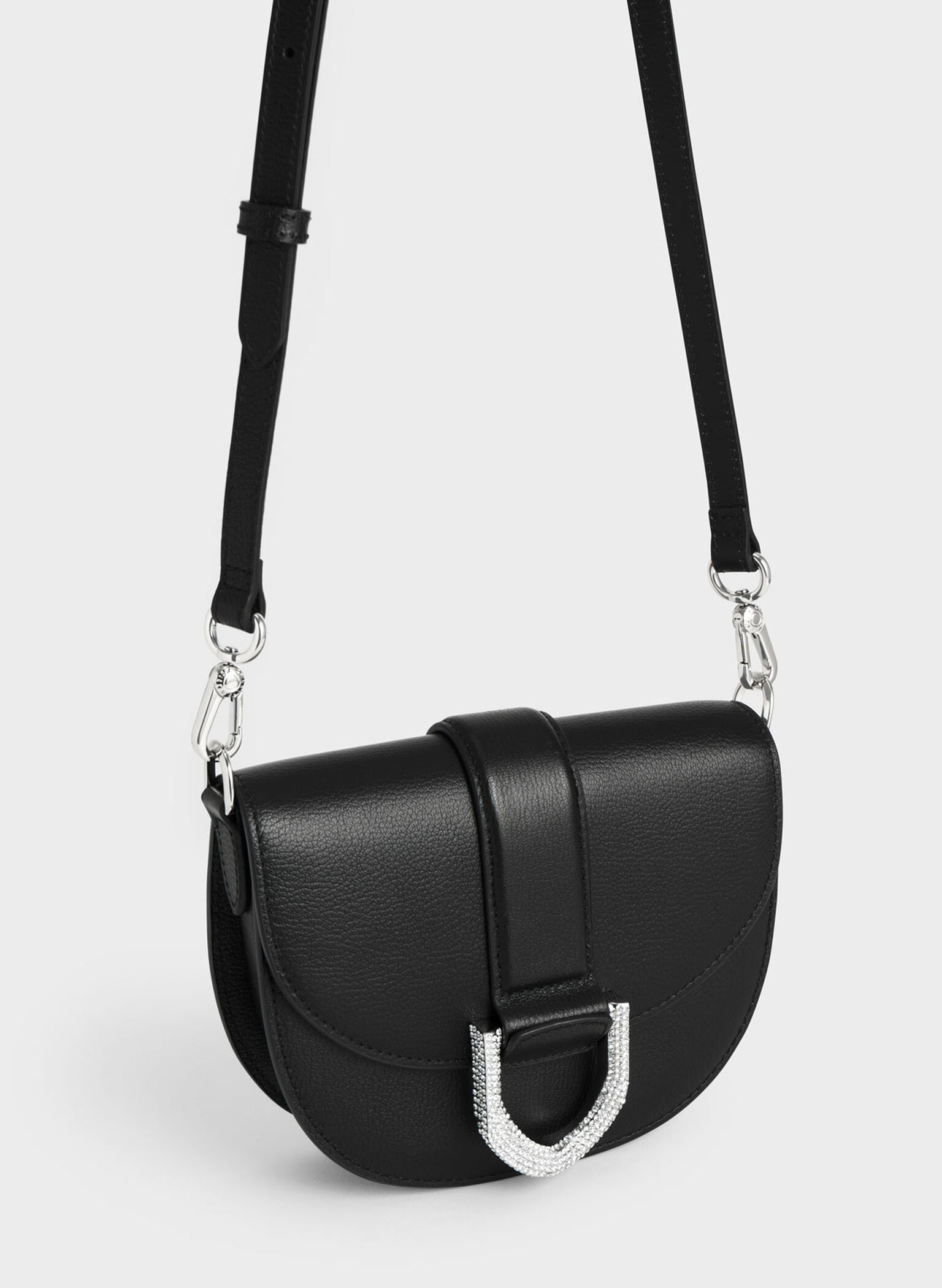 Mini Gabine Leather Saddle Bag, Black, hi-res