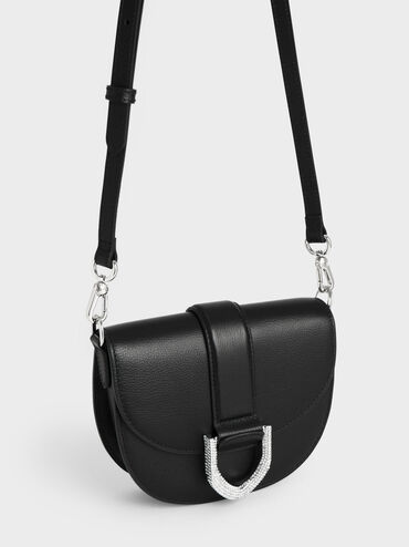 Mini Gabine Leather Saddle Bag, Black, hi-res