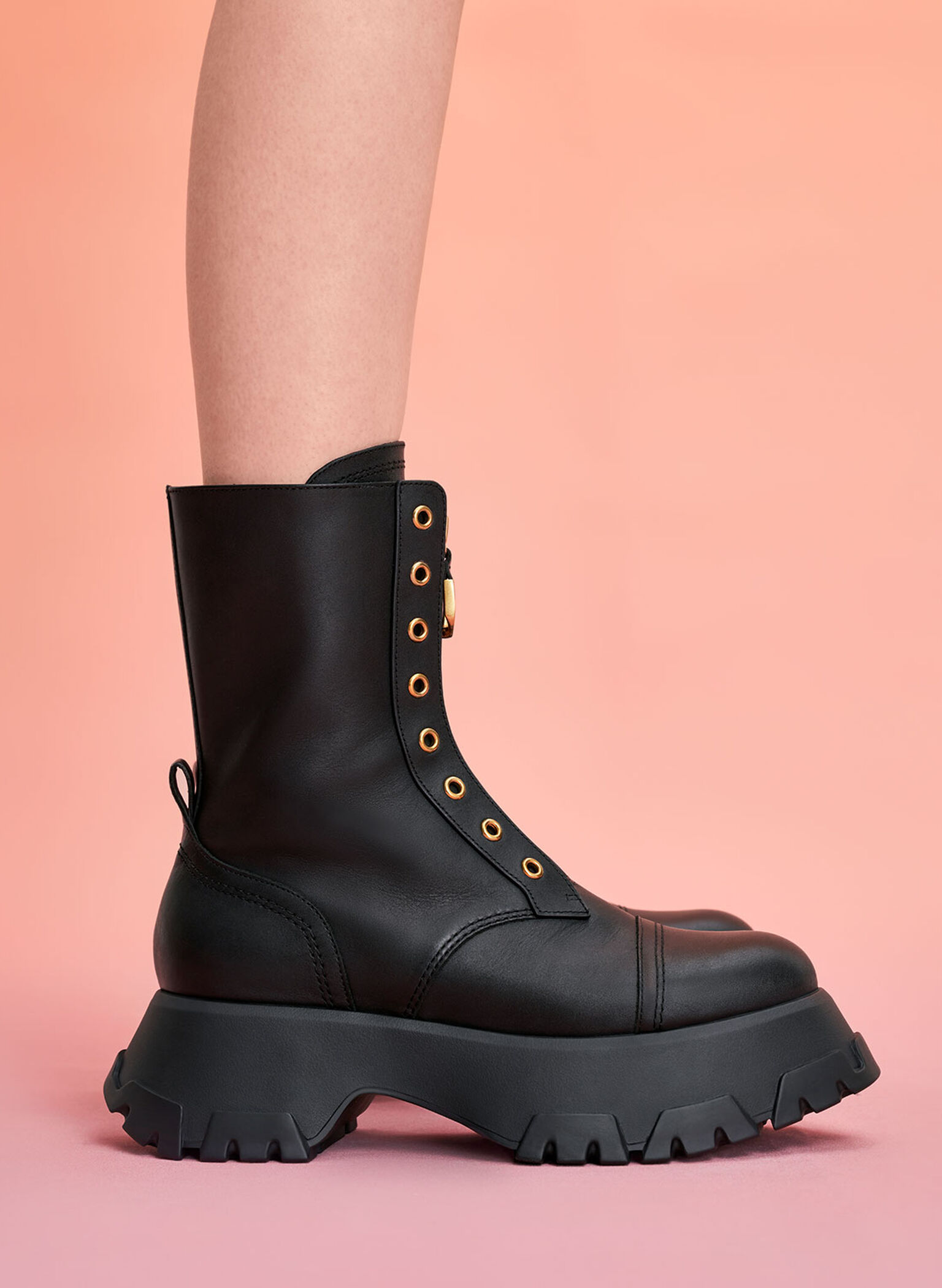 Gabine Front Zip Ankle Boots, Black, hi-res