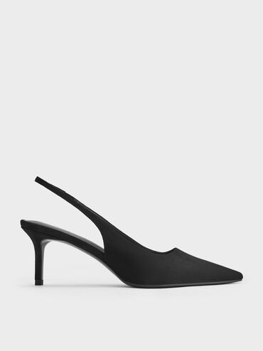 Kaia Faux Suede Pointed-Toe Slingback Pumps, Black Textured, hi-res