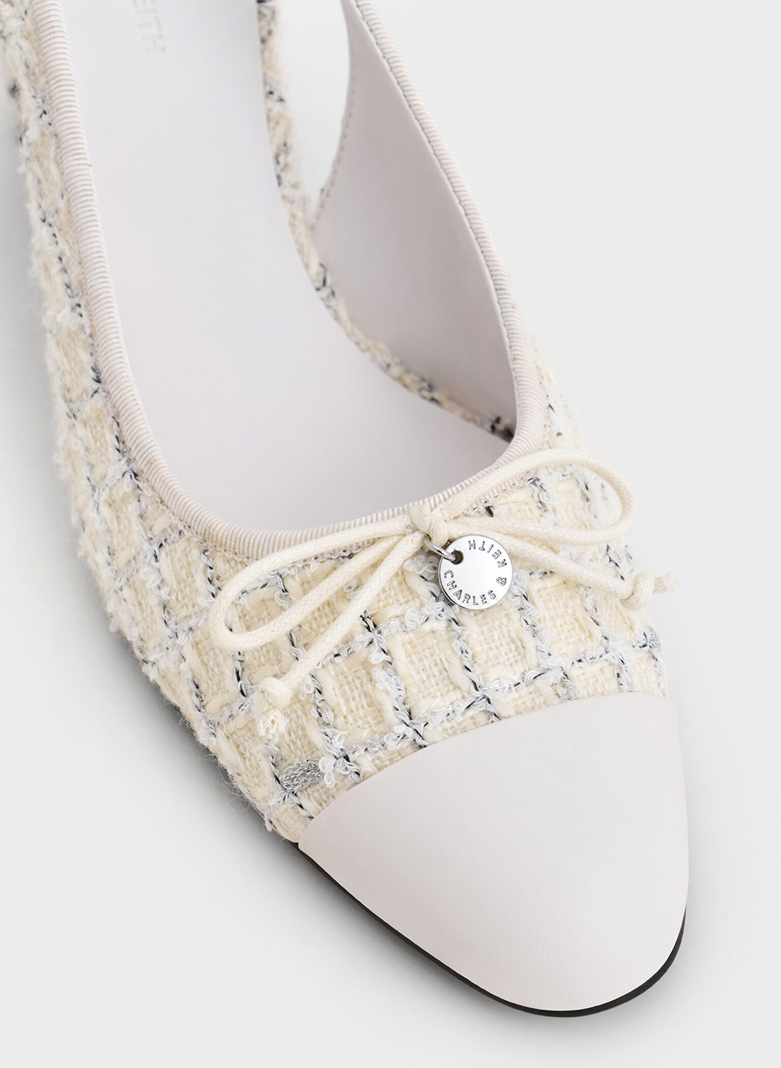 Tweed Bow Cap-Toe Slingback Pumps, Multi, hi-res