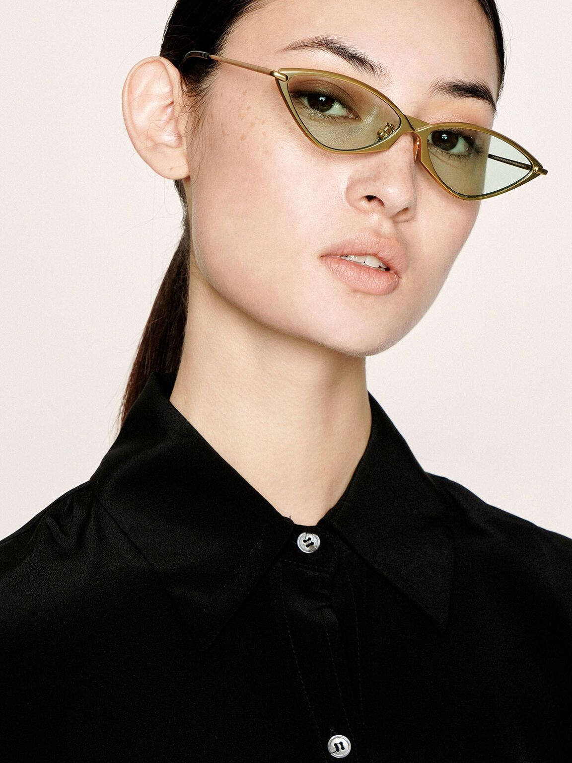 Metal Frame Cat-Eye Sunglasses, Green, hi-res