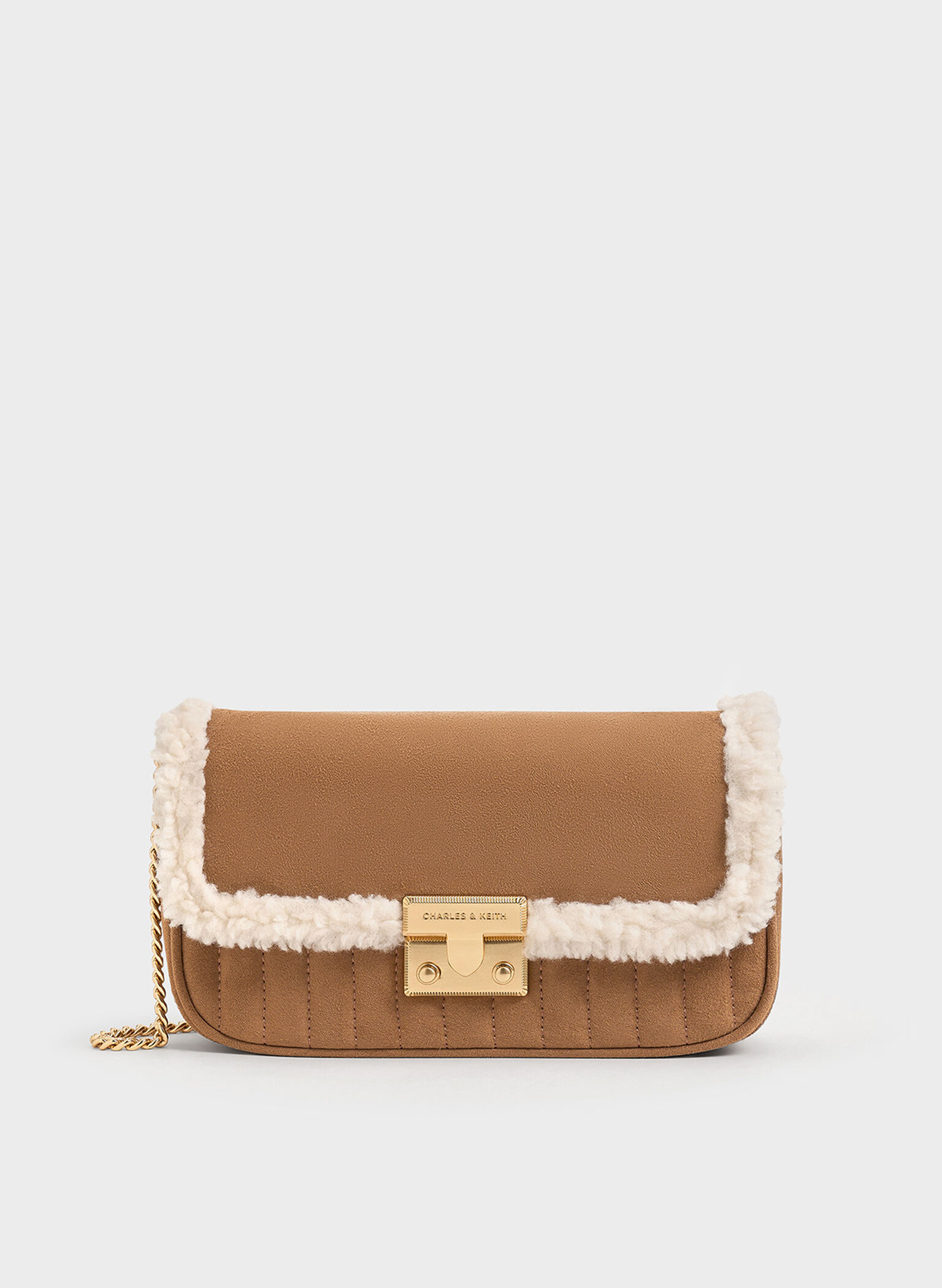 Mini Donna Faux Suede Fur-Trim Bag, Tan, hi-res