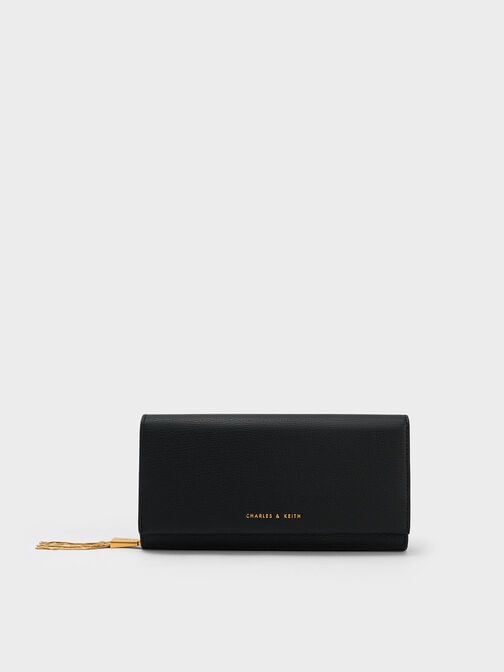 Tassel Detail Long Wallet, Black, hi-res