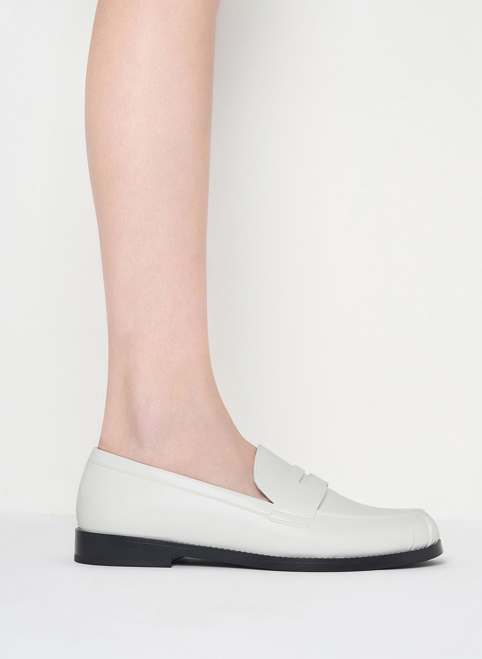 Ruched Penny Loafers, White, hi-res