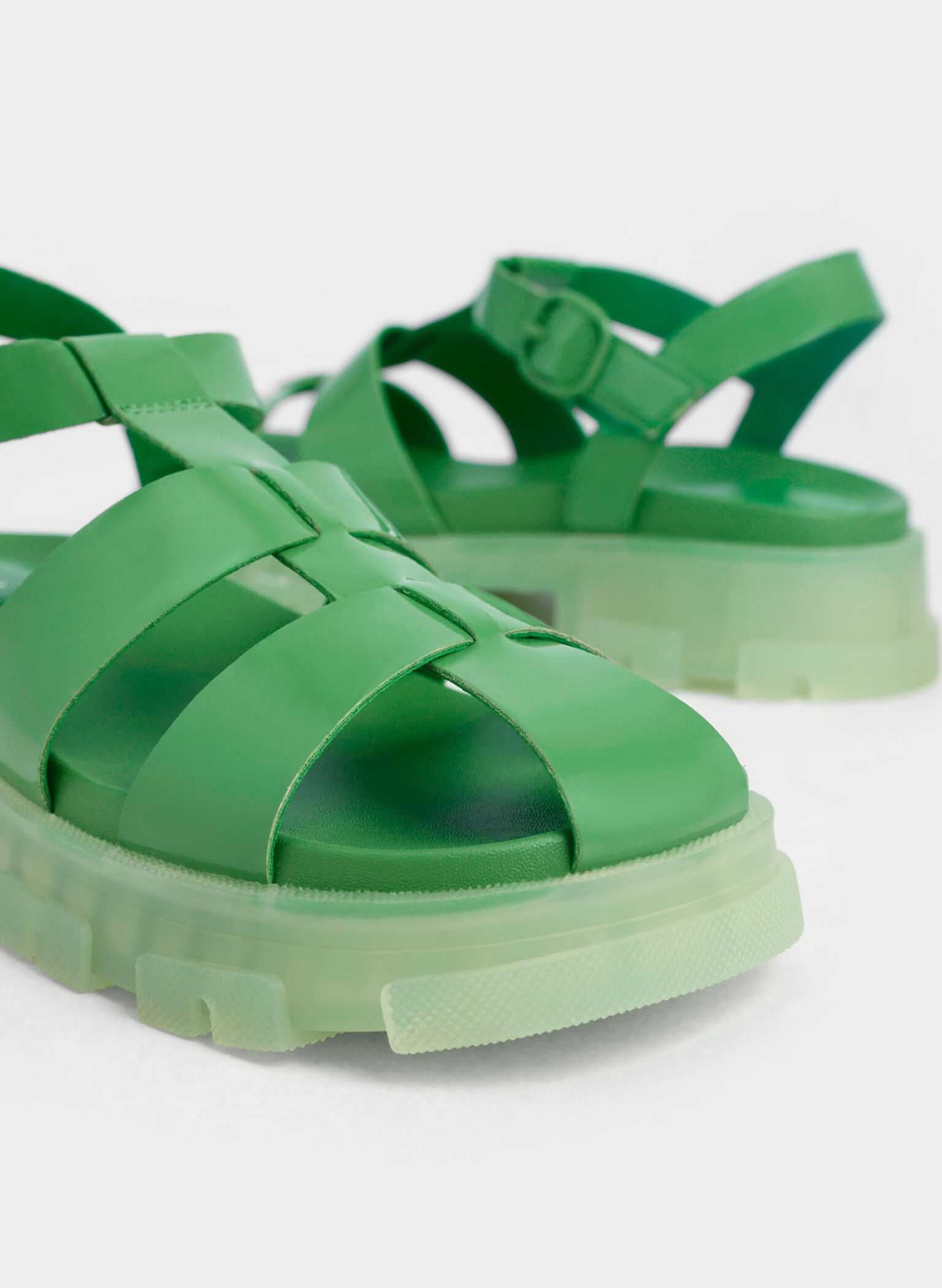 Girls' Patent Caged Sandals, Green, hi-res