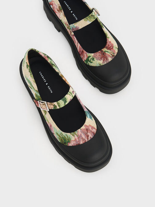 Indra Floral-Embroidered Platform Mary Janes, Multi, hi-res
