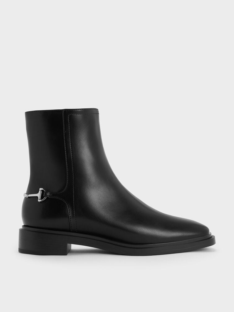 Erinna Metallic-Accent Side-Zip Ankle Boots, Black, hi-res