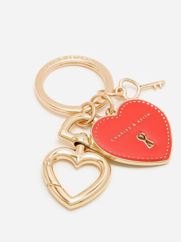 Heart Lock Keychain, Red, hi-res