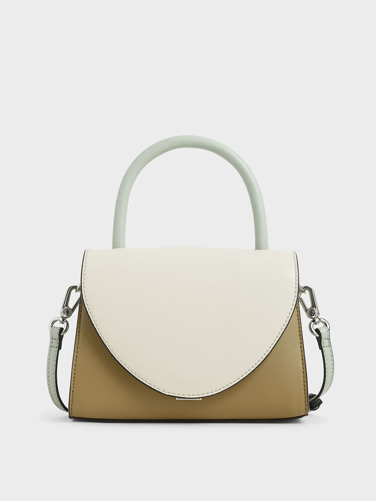 Two-Tone Structured Top Handle Bag, Multi, hi-res