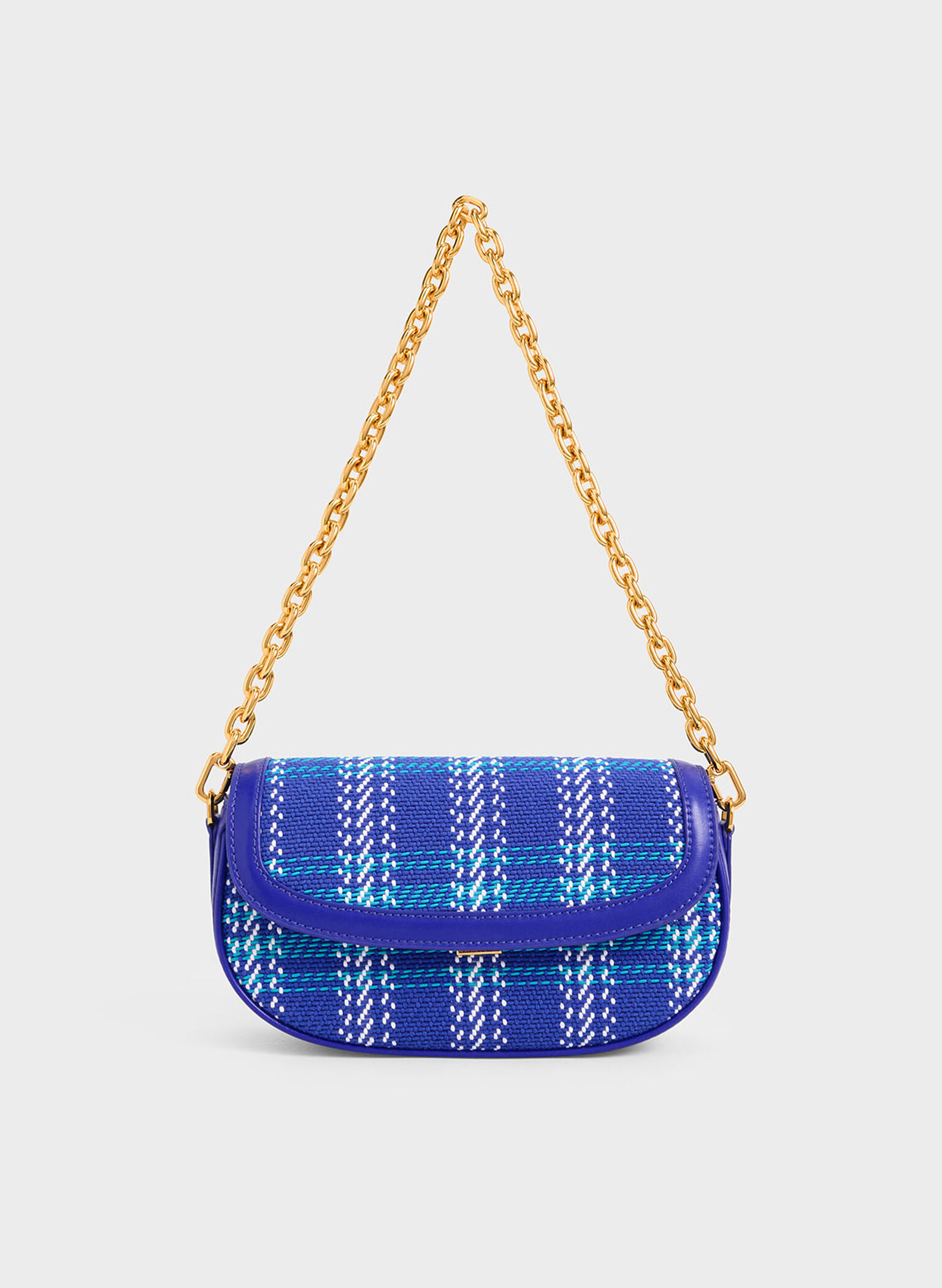 Lillie Tweed Curved Chain Handle Bag, Cobalt, hi-res
