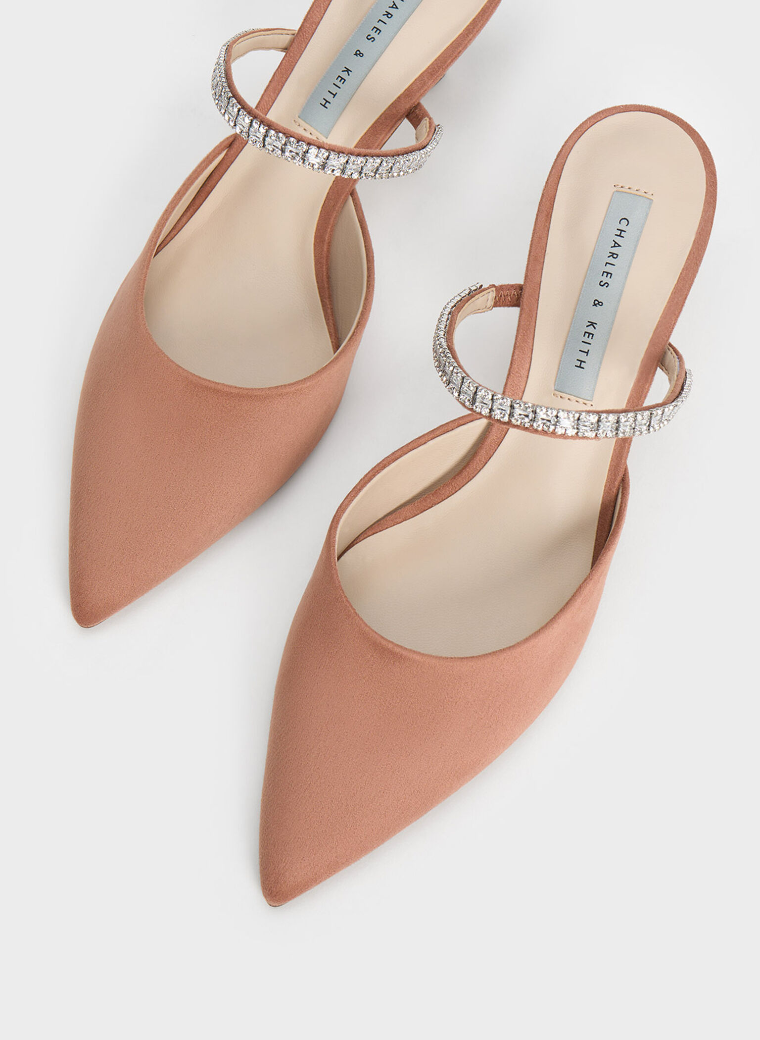 Ambrosia Textured Gem-Embellished Pointed-Toe Mules, Nude, hi-res