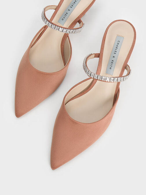 Ambrosia Textured Gem-Embellished Mules, Nude, hi-res