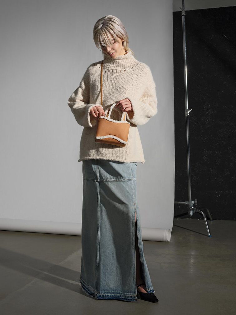 Mini Sybill Faux Suede Fur-Trim Tote Bag, Multi, hi-res
