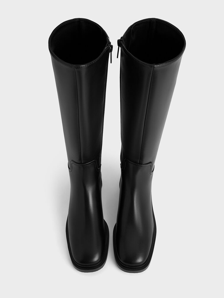 Side-Zip Knee-High Riding Boots, Black, hi-res
