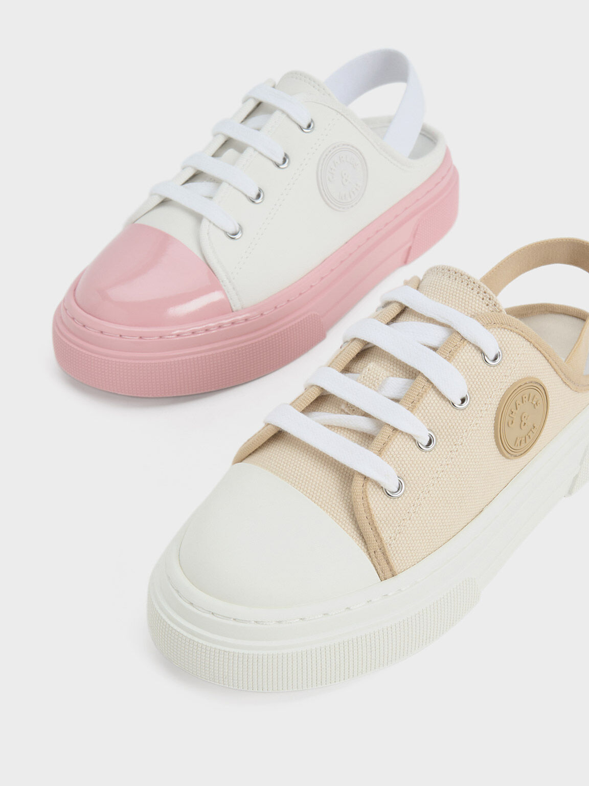 White Girls Kay Canvas Two Tone Slingback Sneakers CHARLES KEITH UK