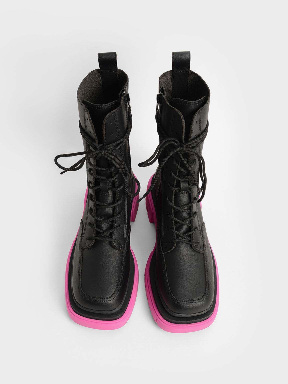 Iggy Coloured Sole Combat Boots​, Fuchsia, hi-res
