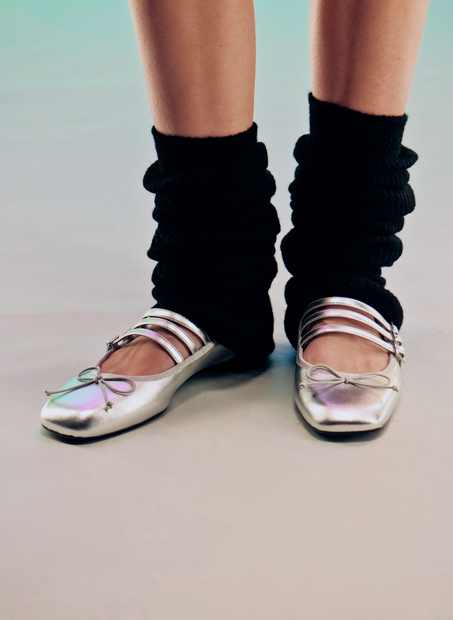Metallic Triple-Strap Mary Janes, Silver, hi-res