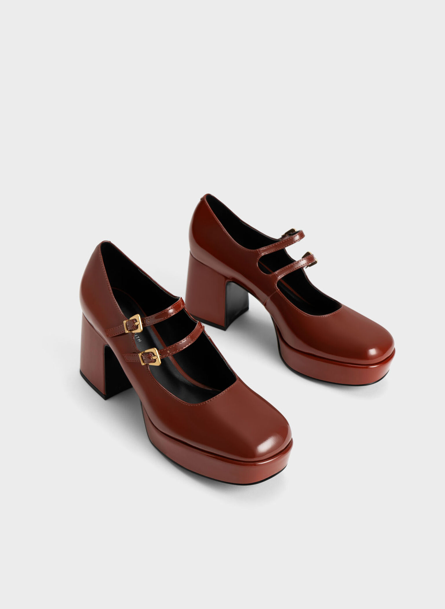 Patent Block Heel Mary Janes, Cognac, hi-res