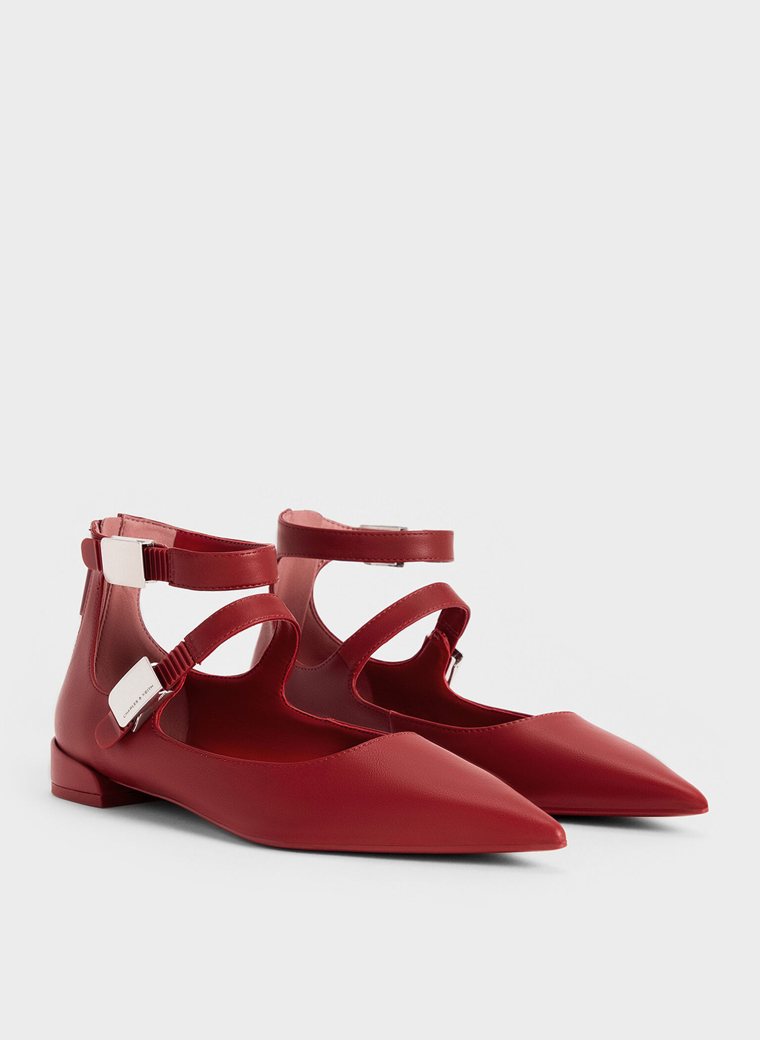 Robbie Pointed-Toe Mary Jane Flats, Red, hi-res