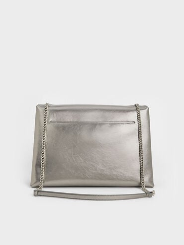 Sianna Metallic Crinkle-Effect Chain-Handle Shoulder Bag, Pewter, hi-res