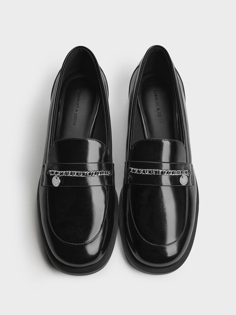 Braided-Chain Metallic-Accent Loafers, Black Box, hi-res