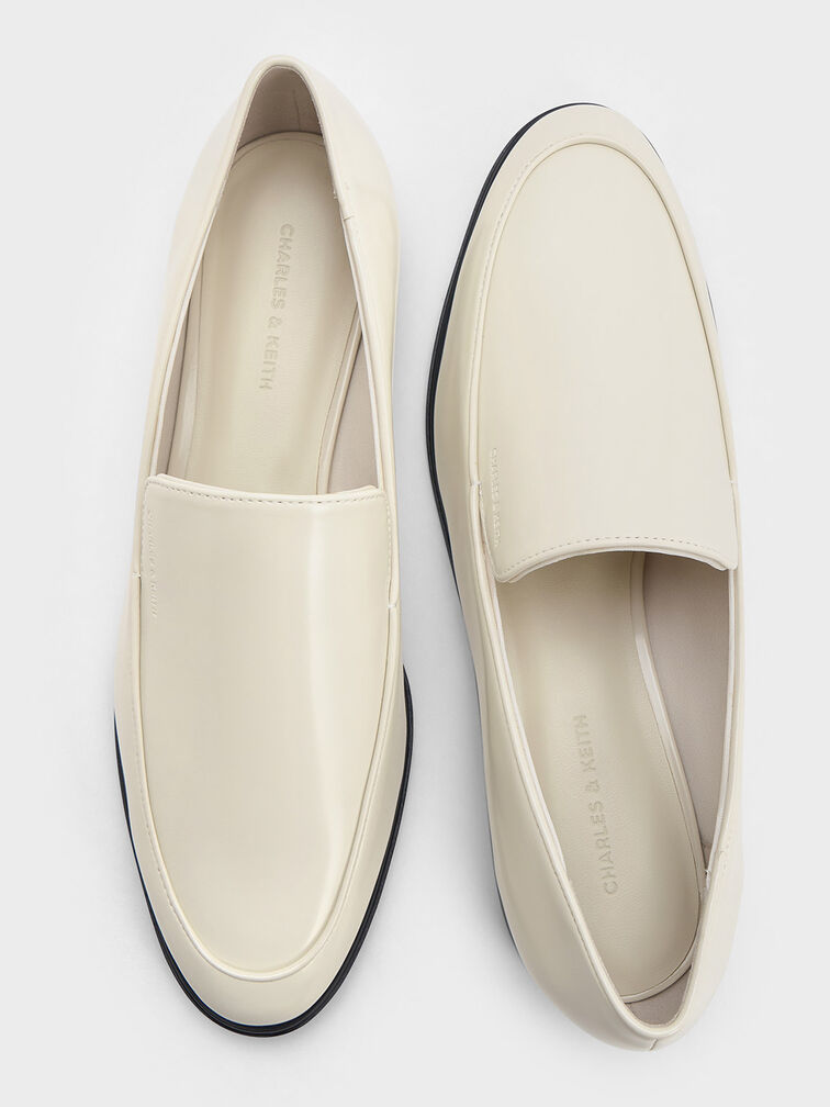 Almond-Toe Stitch-Trim Loafers, Chalk, hi-res