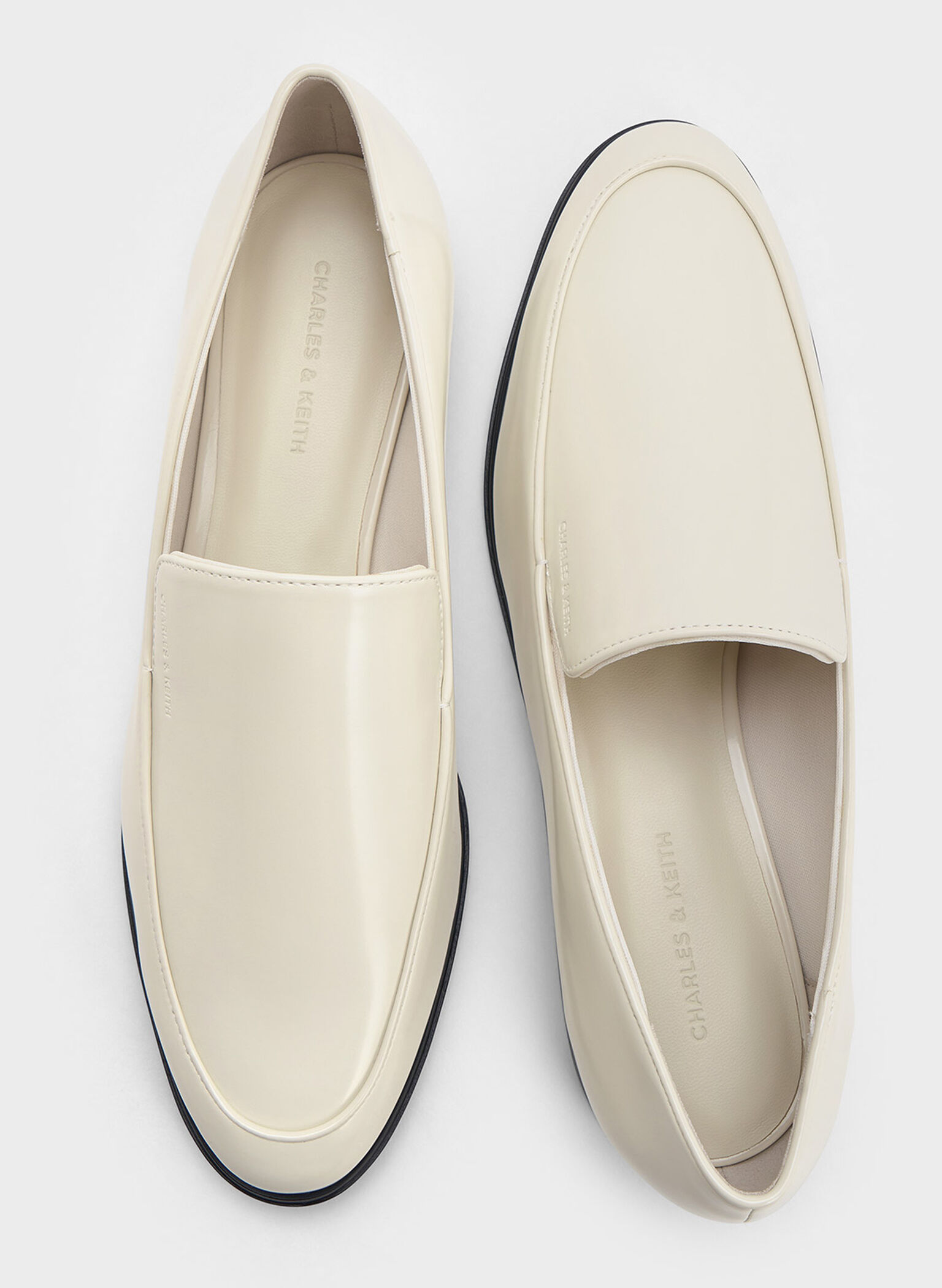 Almond-Toe Stitch-Trim Loafers, Chalk, hi-res