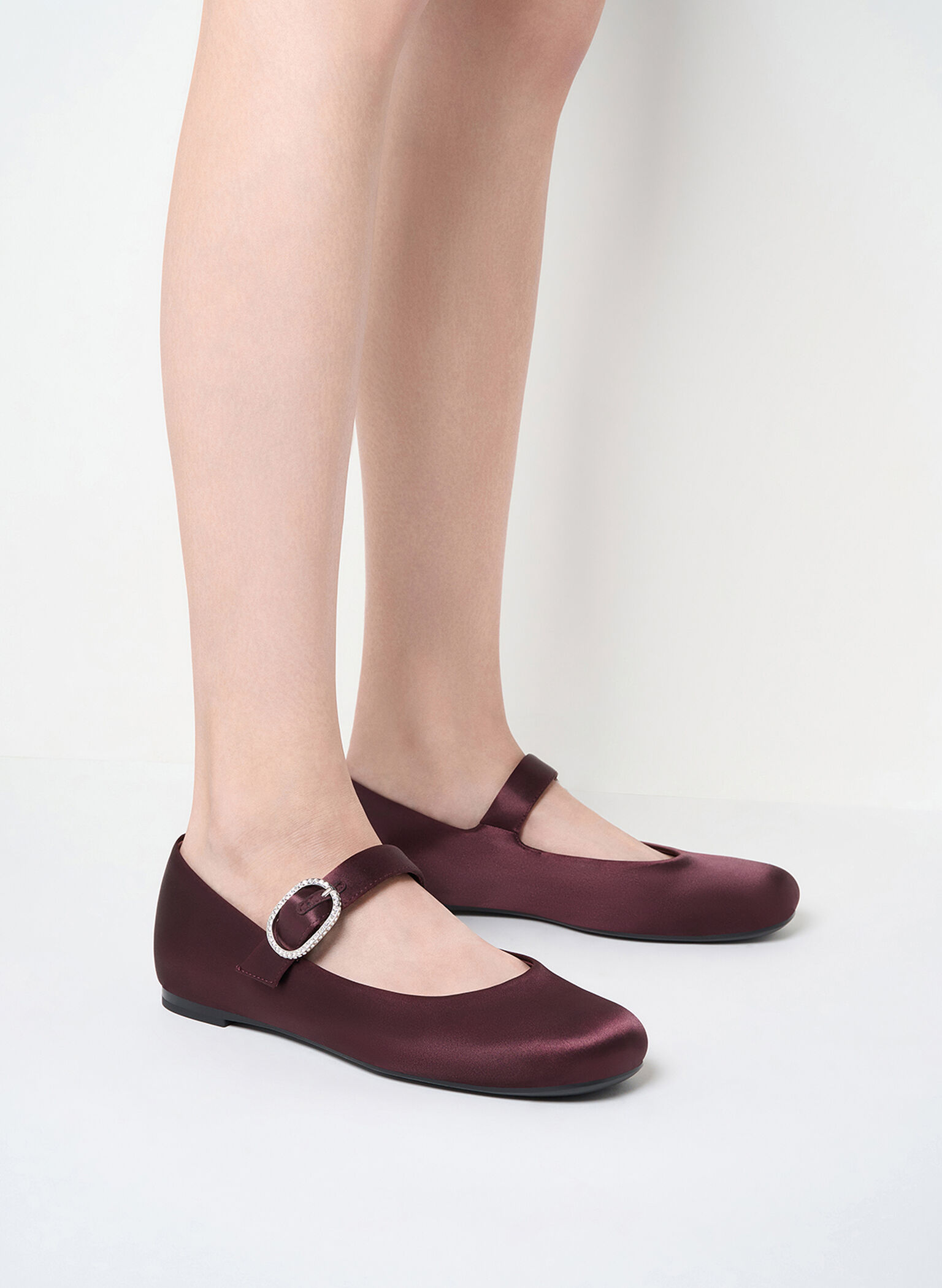 Jannie Satin Crystal-Buckle Mary Janes, Burgundy, hi-res