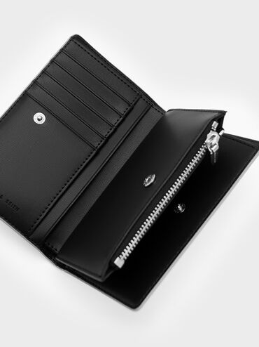 Metallic Top-Zip Short Wallet, Silver, hi-res