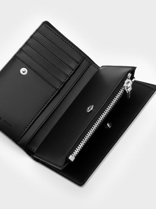 Metallic Top-Zip Short Wallet, Silver, hi-res