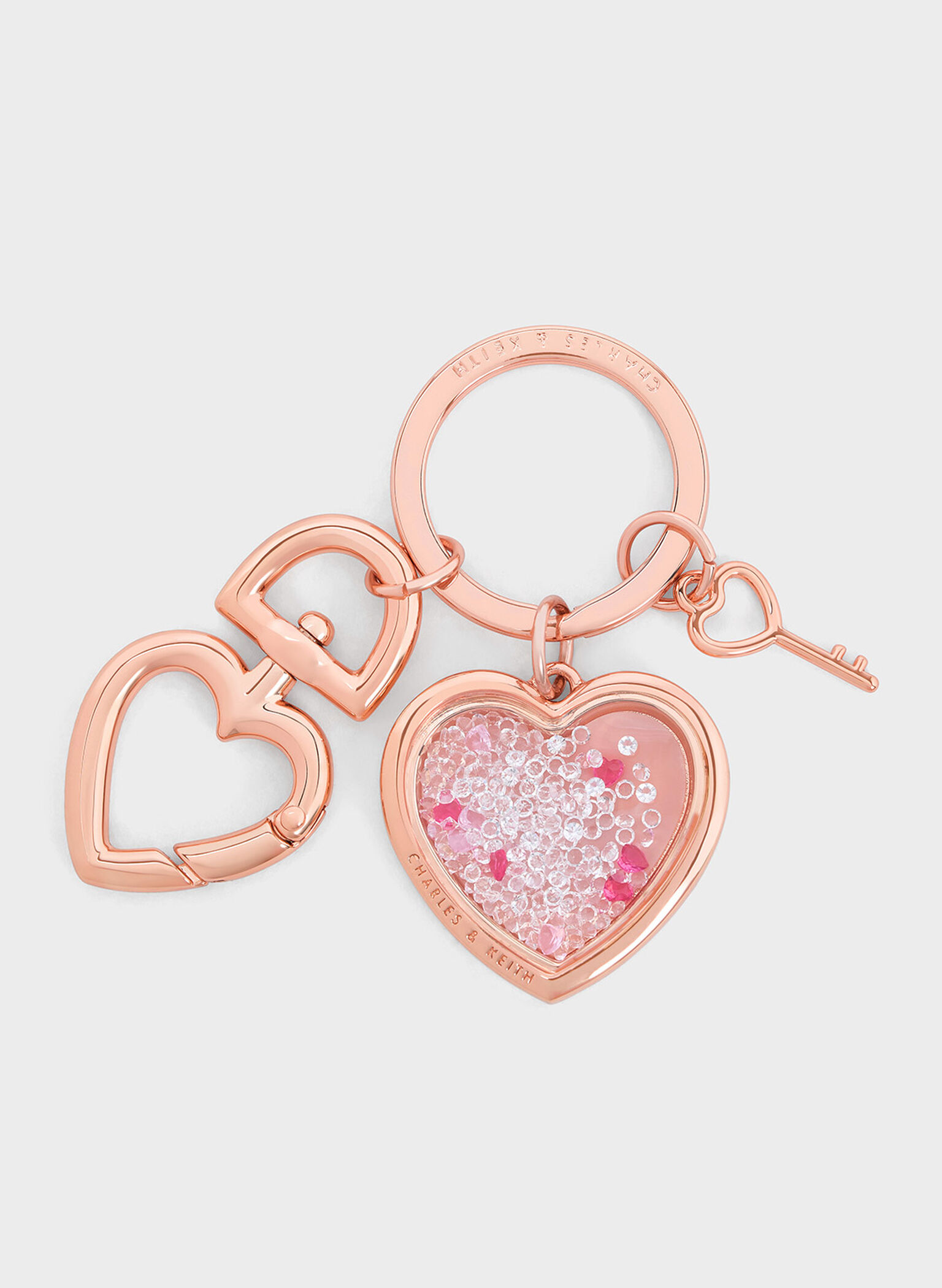 Heart Lock Crystal Keychain, Rose Gold, hi-res
