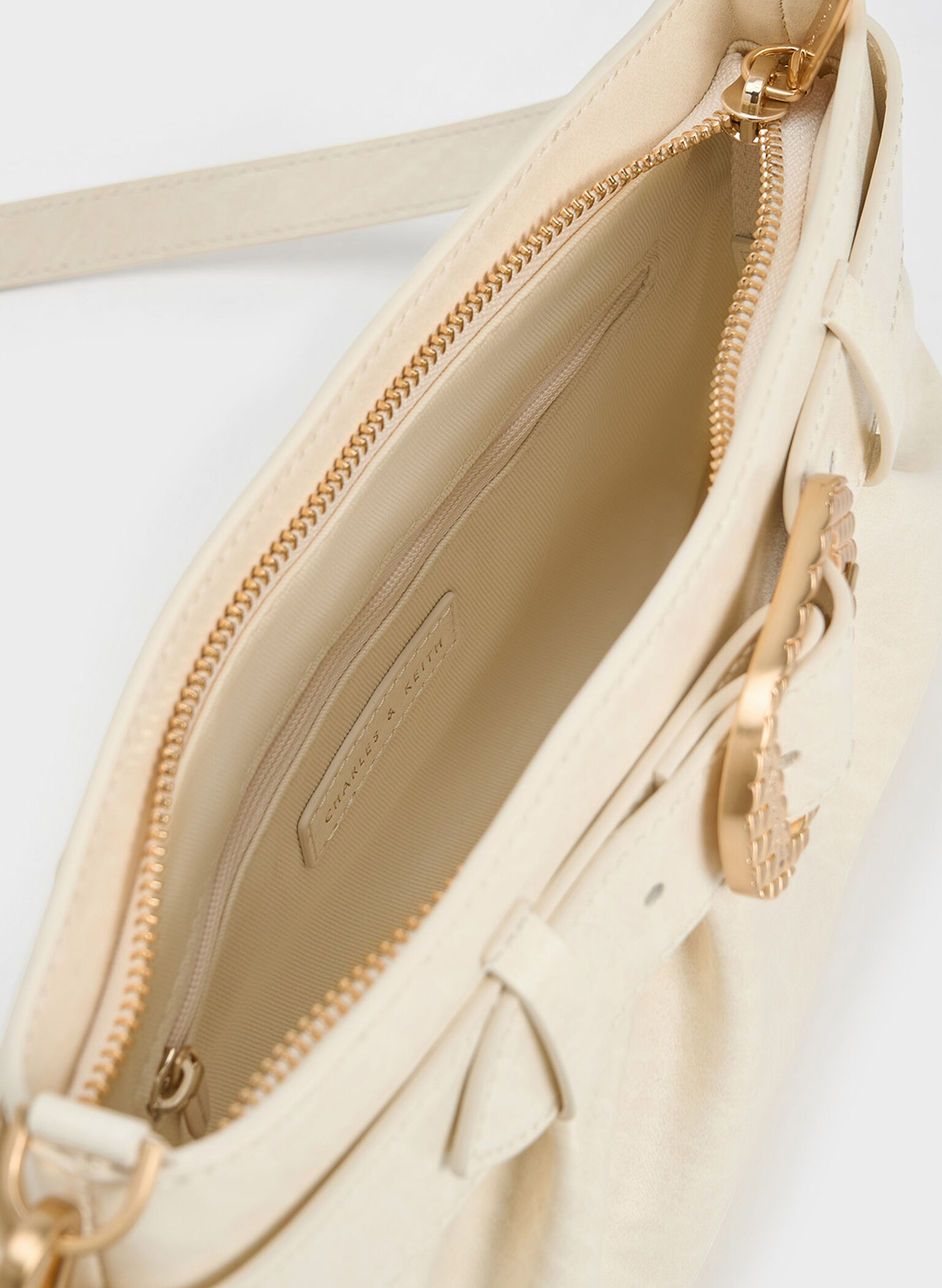Avis Belted Ruched Shoulder Bag, Cream, hi-res