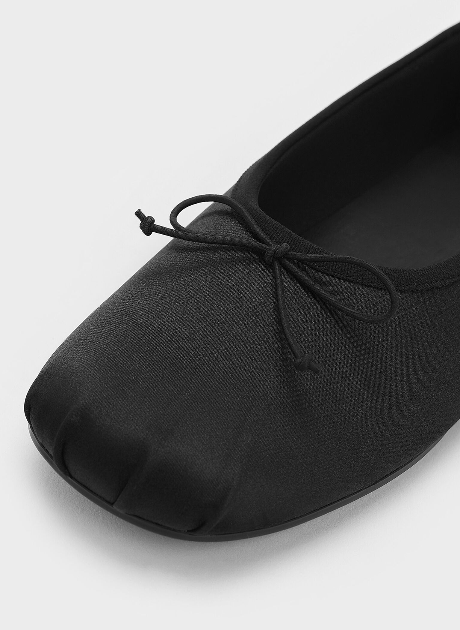 Satin Bow Ballet Flats, Black Textured, hi-res