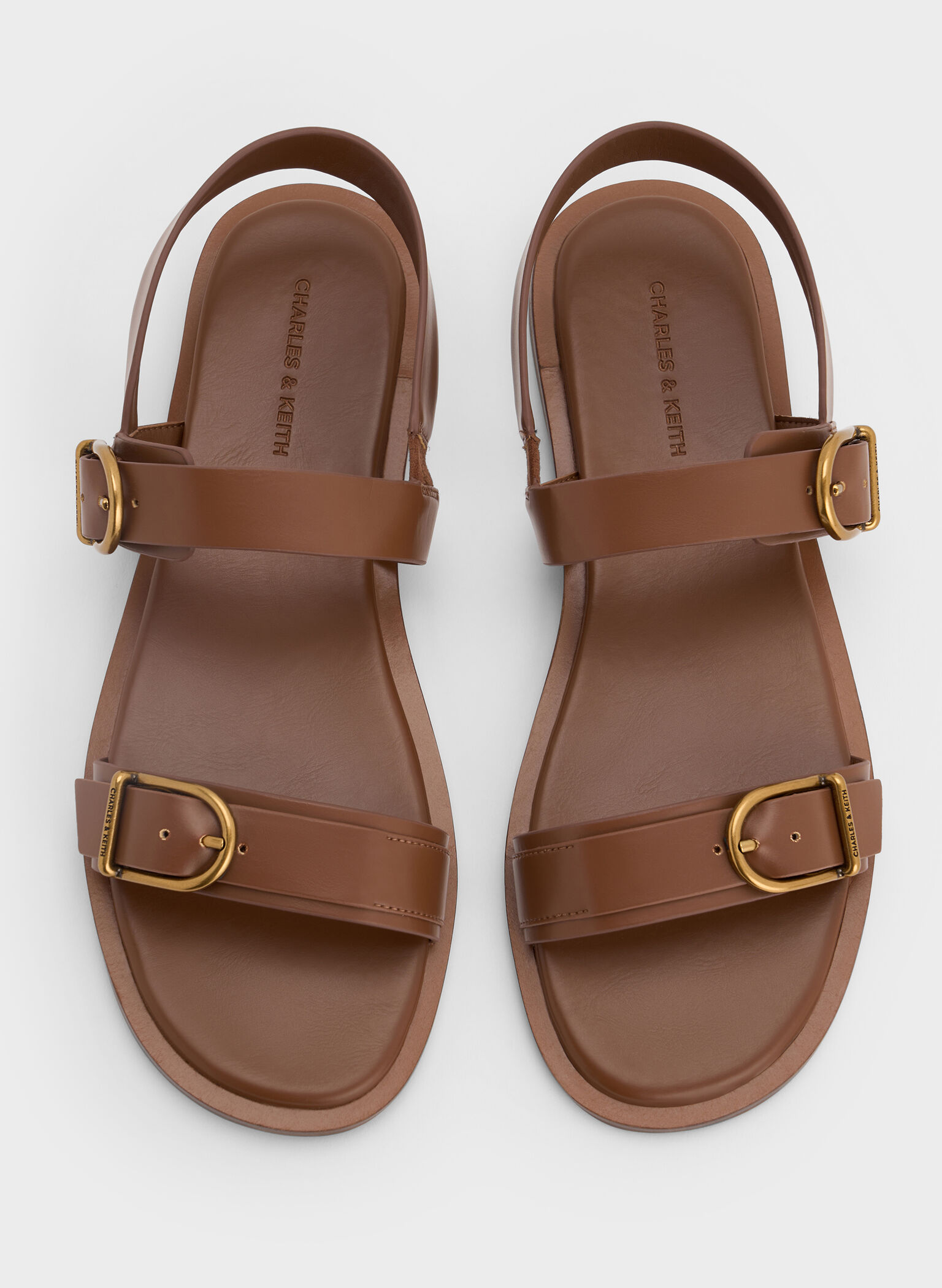 Double Buckle-Strap Slingback Sandals, Brown, hi-res