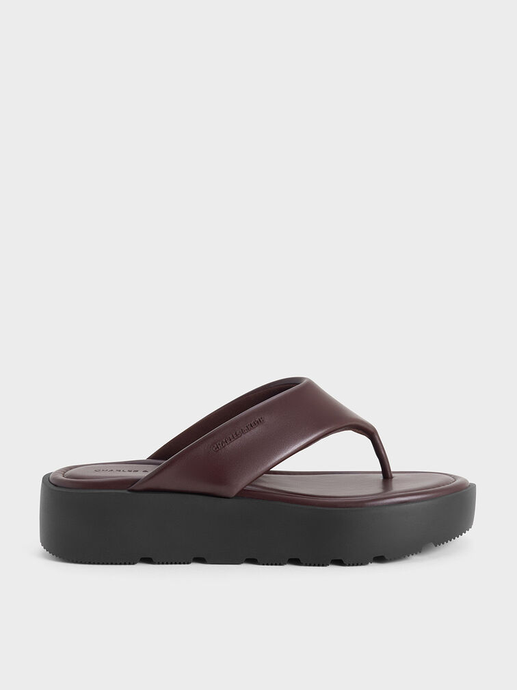 V-Strap Flatform Thong Sandals, Burgundy, hi-res