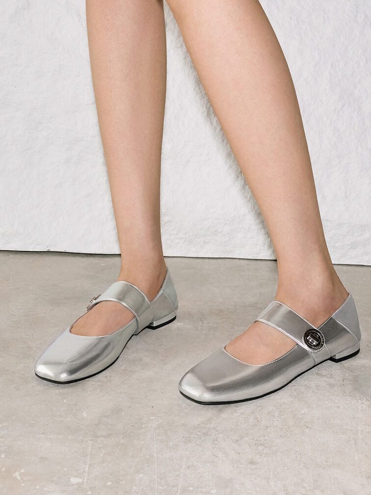 Yara Metallic Mary Jane Flats, Silver, hi-res