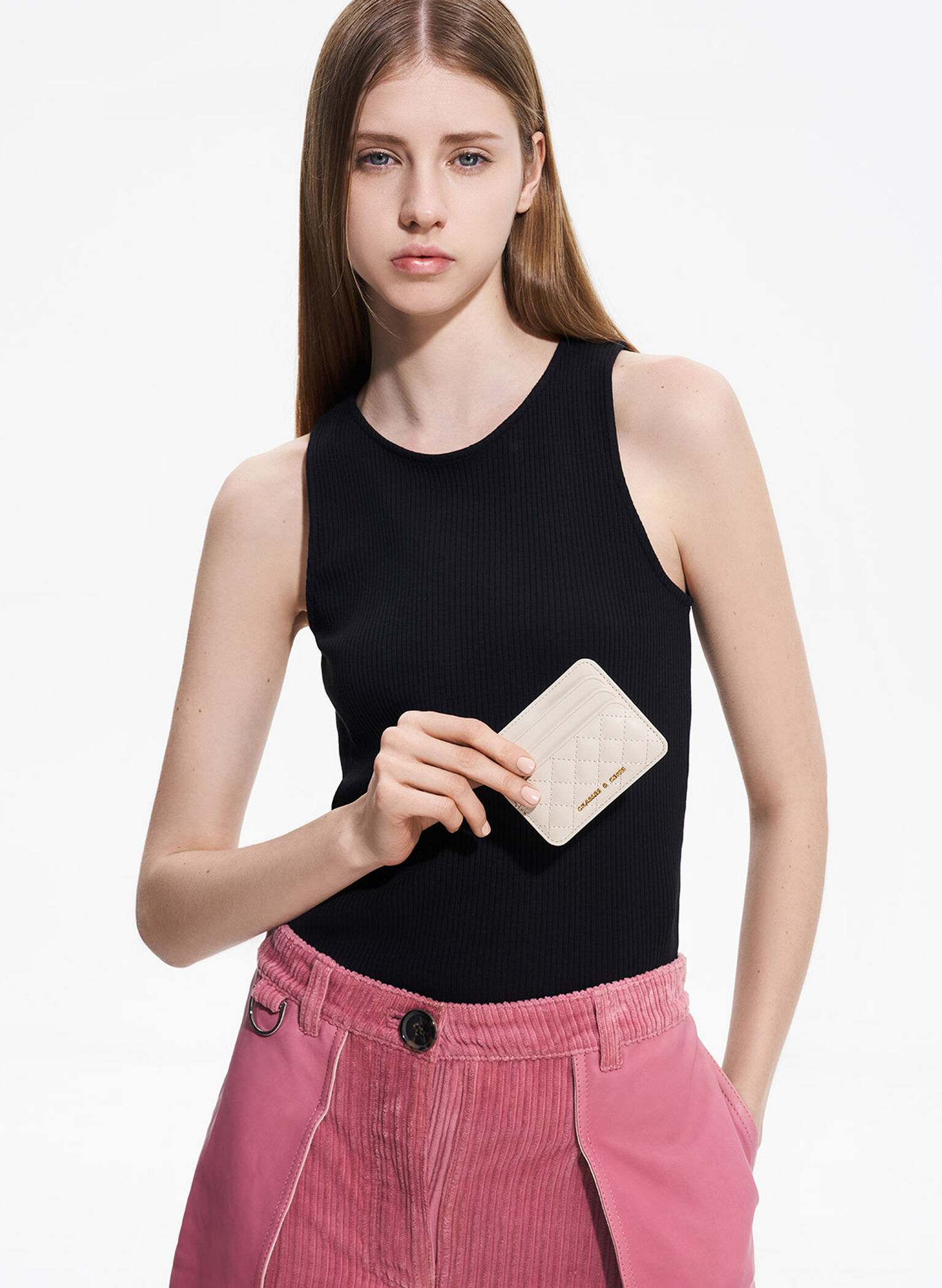 Cleo Quilted Card Holder, Ivory, hi-res