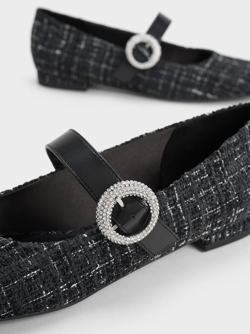 Tweed Crystal-Embellished Buckle Mary Jane Flats, Multi, hi-res