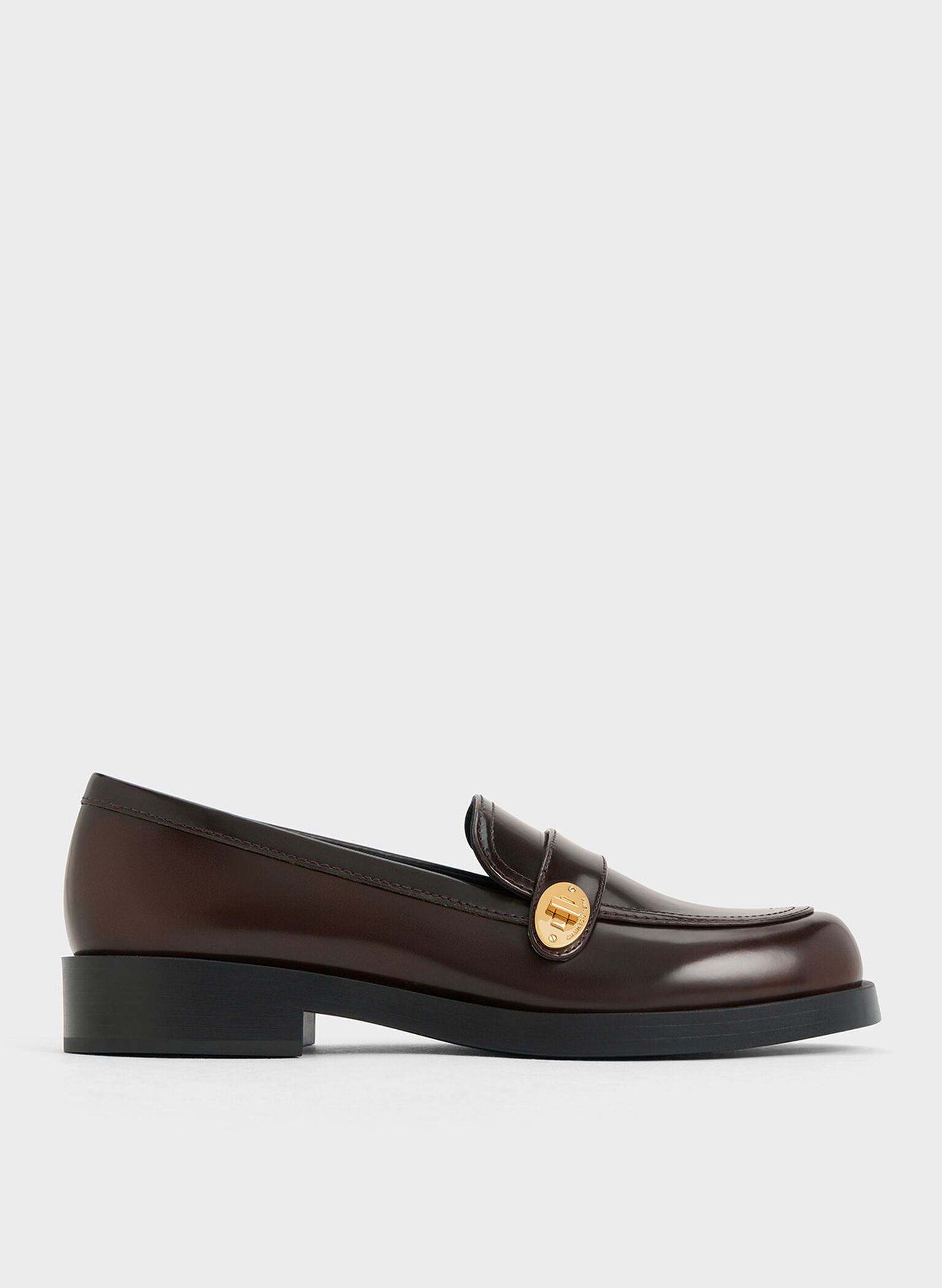 Hettie Metallic-Buckle Strap Loafers, Brown, hi-res