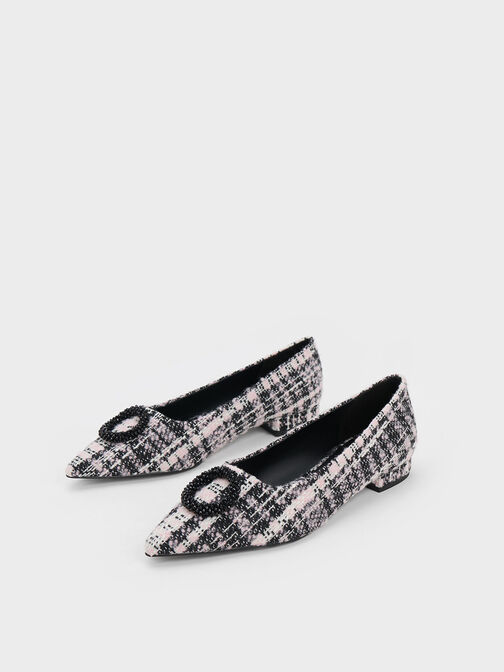 Tweed Beaded Circle Flats, Pink, hi-res