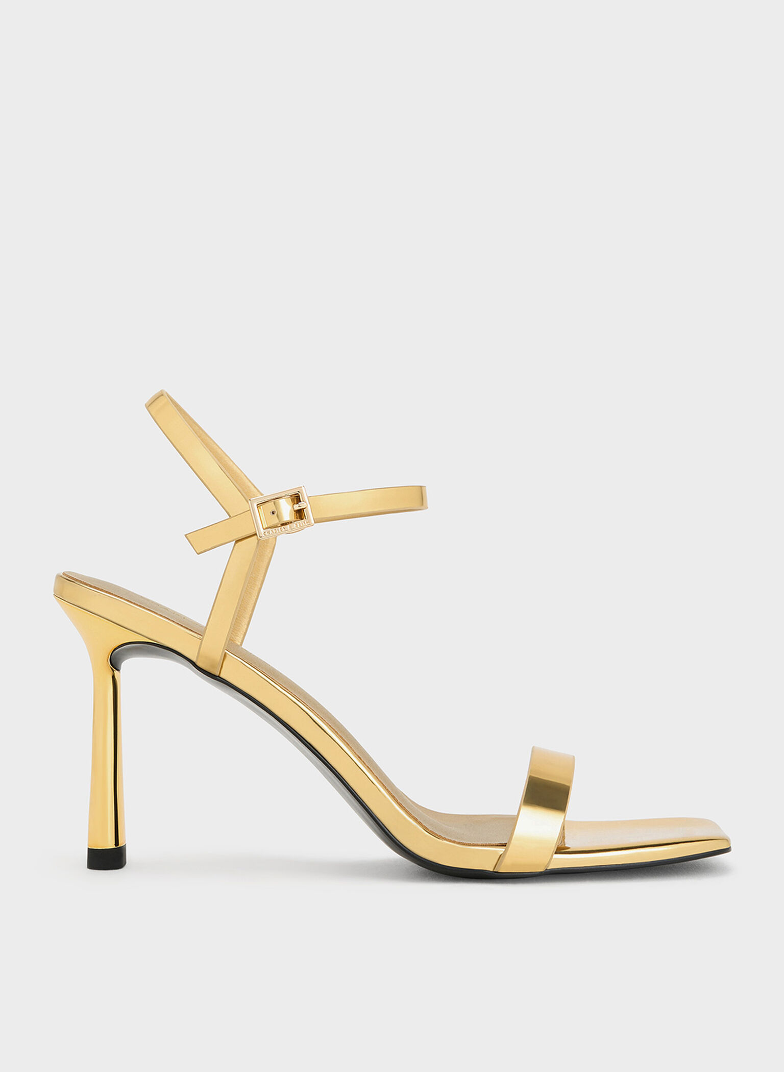 Metallic Square-Toe Ankle-Strap Heeled Sandals, Gold, hi-res