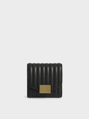 Brielle Panelled Short Wallet, Black, hi-res