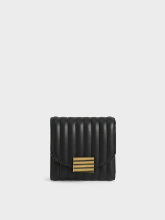 Brielle Panelled Short Wallet, Black, hi-res