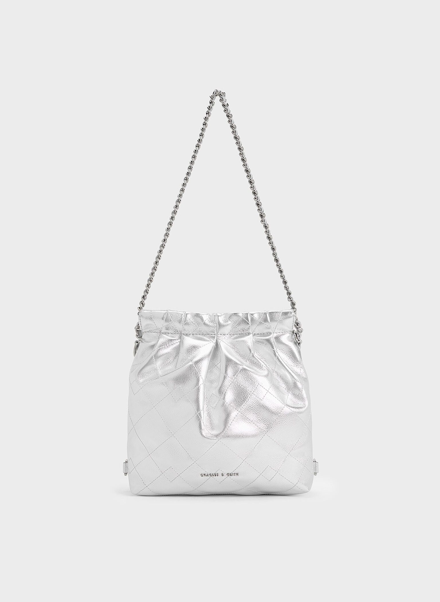 Duo Metallic Chain-Handle Two-Way Backpack, Silver, hi-res