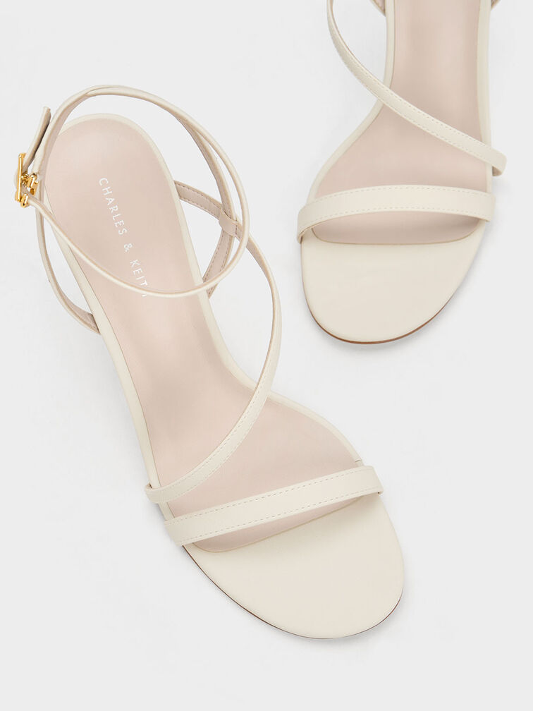 Asymmetric Strappy Heeled Sandals, Chalk, hi-res