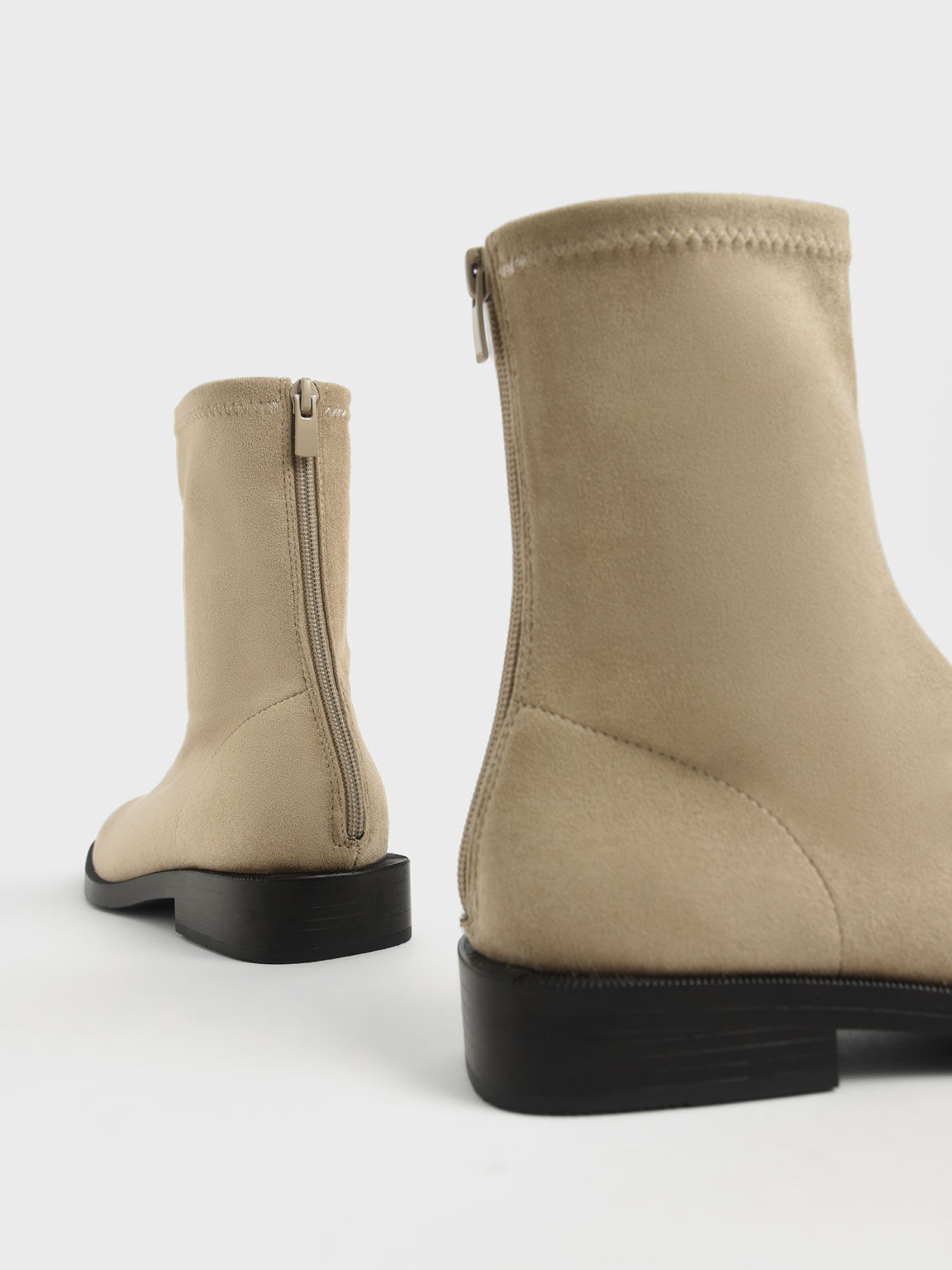 Textured Square Toe Zip-Up Ankle Boots, Taupe, hi-res
